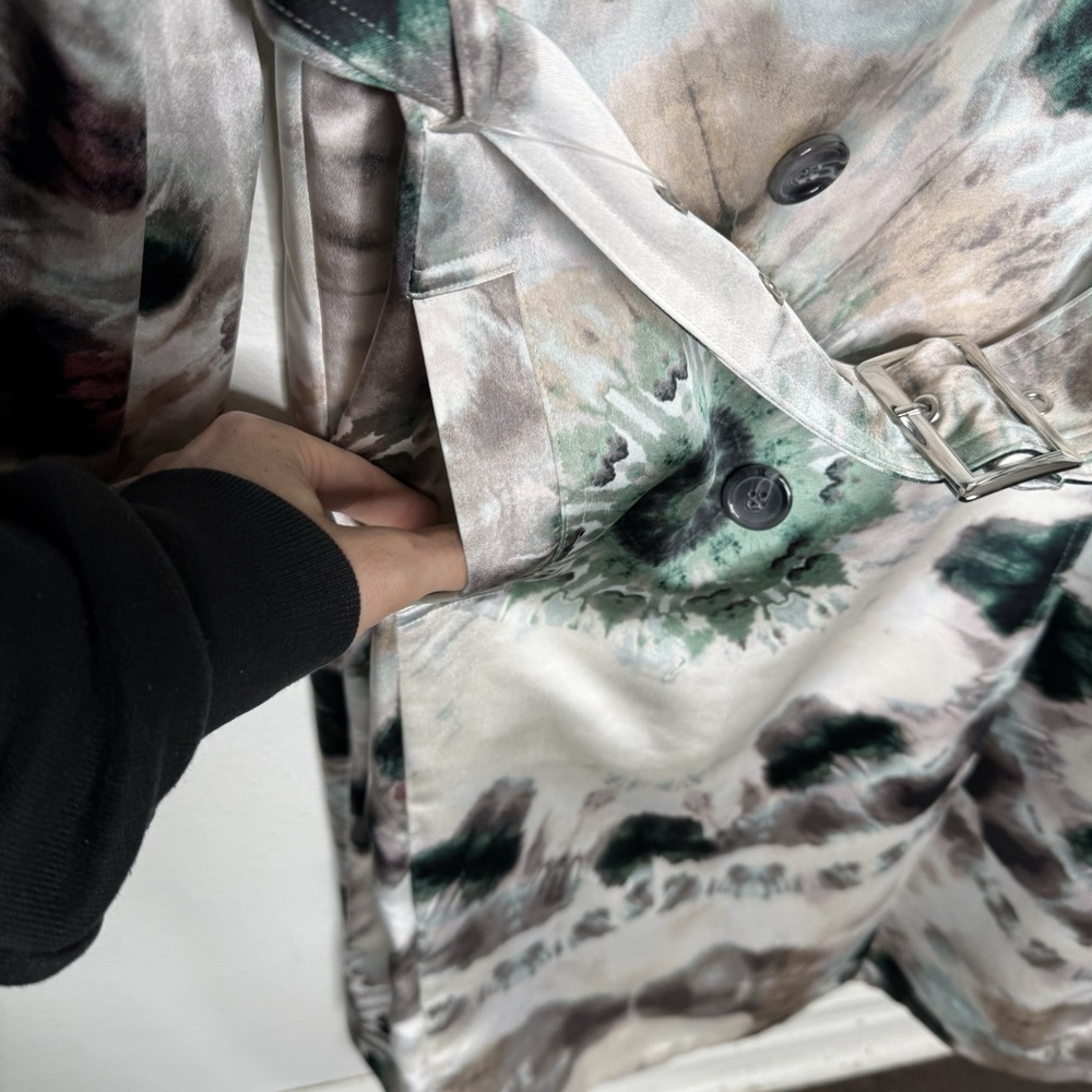 New INC International Concepts Tie Dye Satin Tench Coat Women's Large - Picture 5 of 10